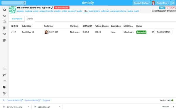 NHS dentist claims screen within Dentally software