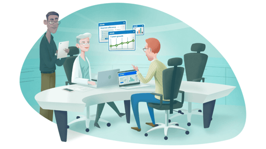 Practice manager sitting with customer success team reviewing KPI's