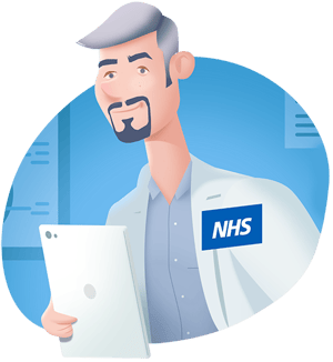 illustration of a dentist reviewing his nhs claims report on a tablet