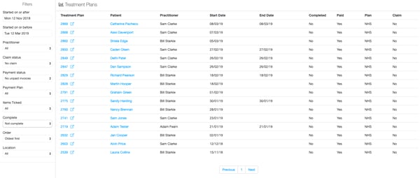 Treatment Plans report