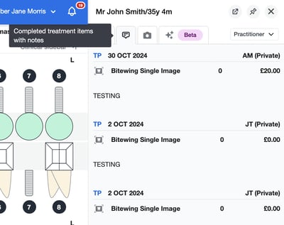 screenshot showing the clinical history inside the clinical sidebar.