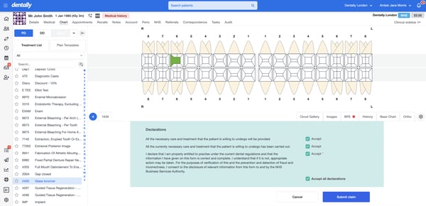 screenshot of the chart screen upon completing a UK NHS course of treatment.