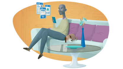 Patient sitting at home booking appointment on phone