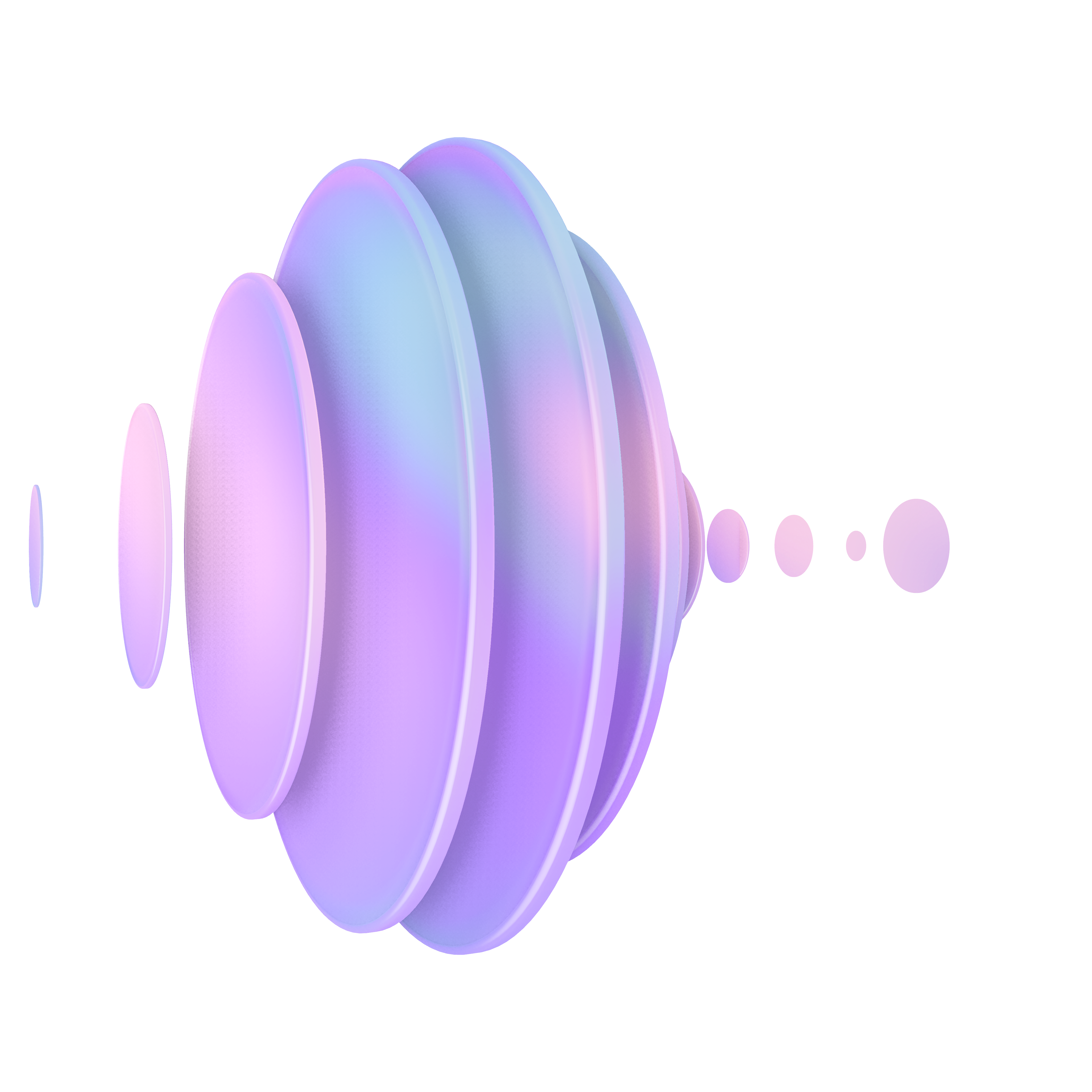 Purple discs with a tinge of blue displayed in a circular sound wave pattern